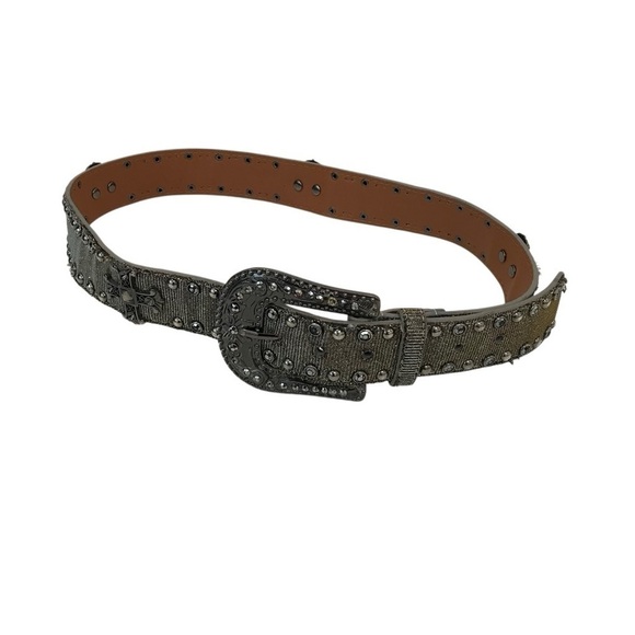 no brand Accessories - Studded Western Cowgirl Bling Cross Design Leather Belt with Ornate Buckle